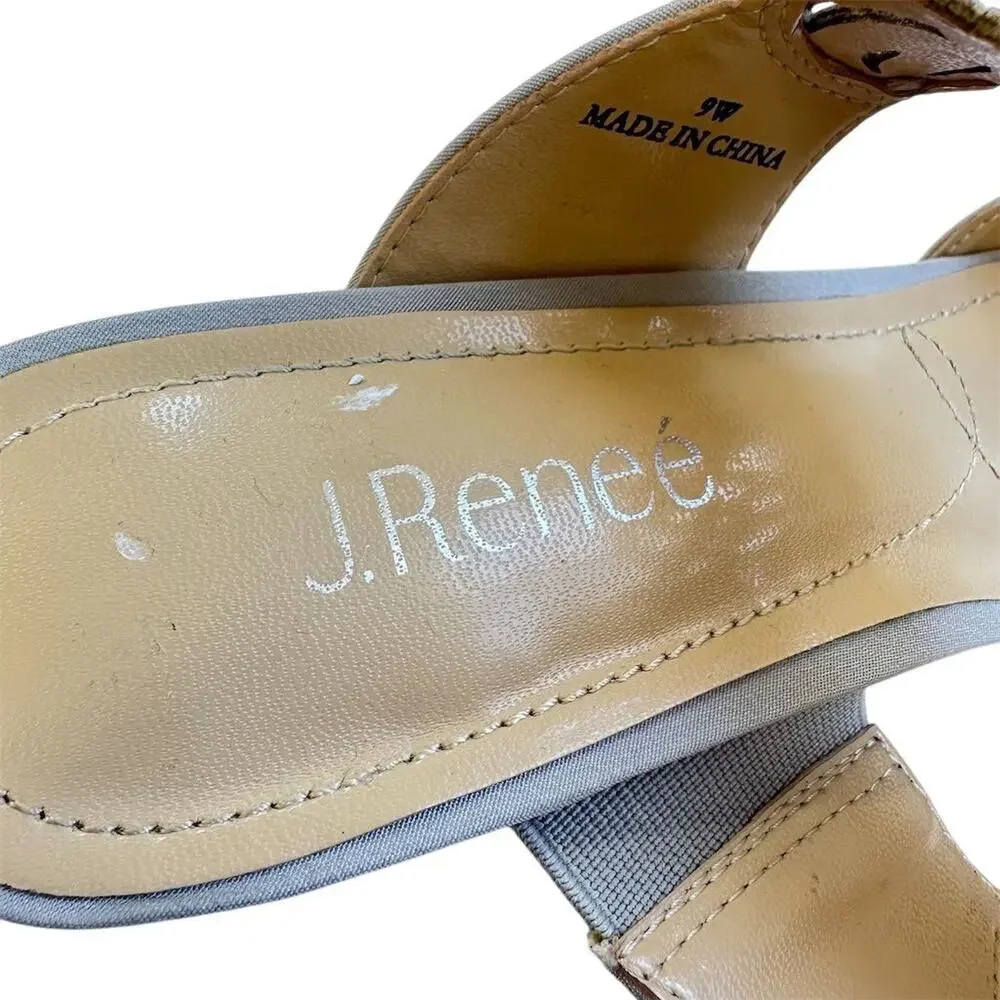 J Renee Francie Silver Low Heel‎ Sandals 9W Rhinestone Embellished - Picture 8 of 9